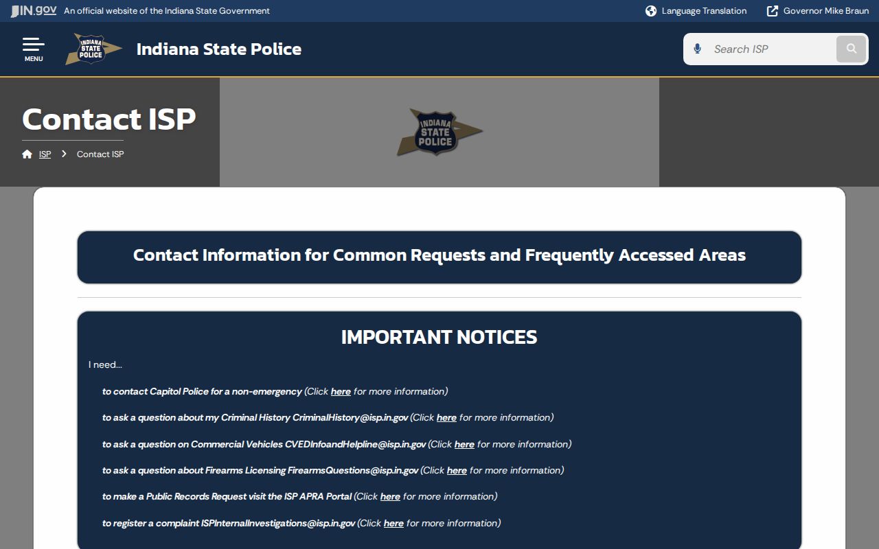 Indiana arrest records state police contact channels