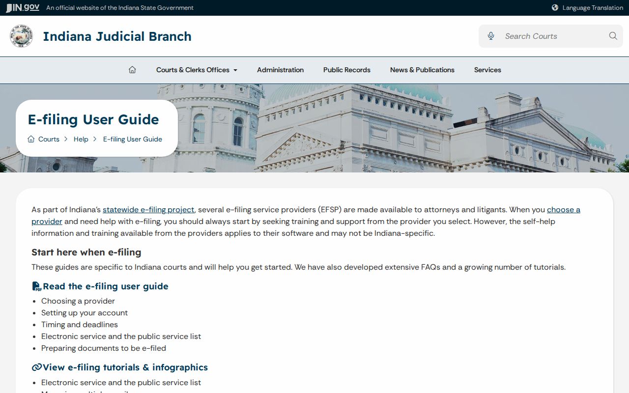 Indiana court clerks e-filing guidance