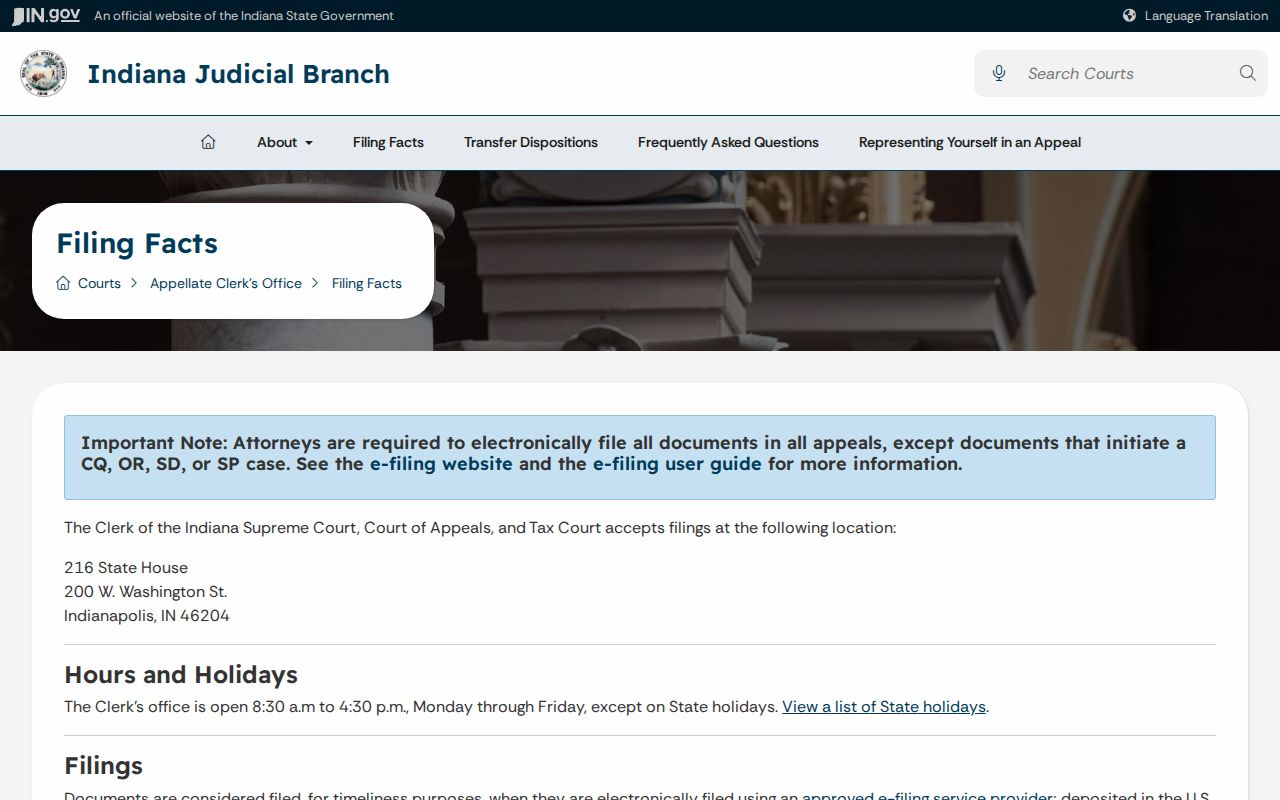 Indiana court dockets appellate filing information