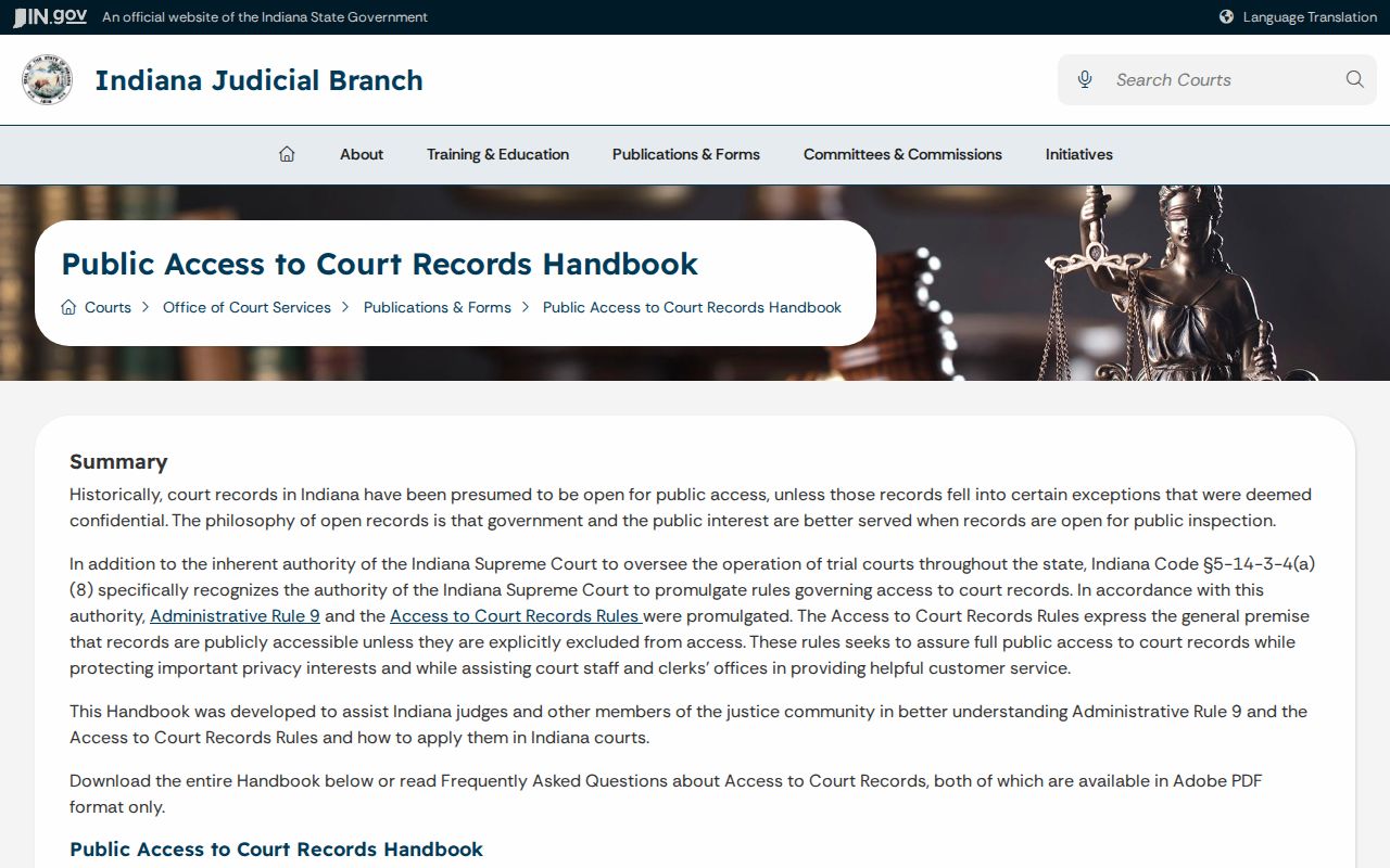 Indiana court records public access handbook