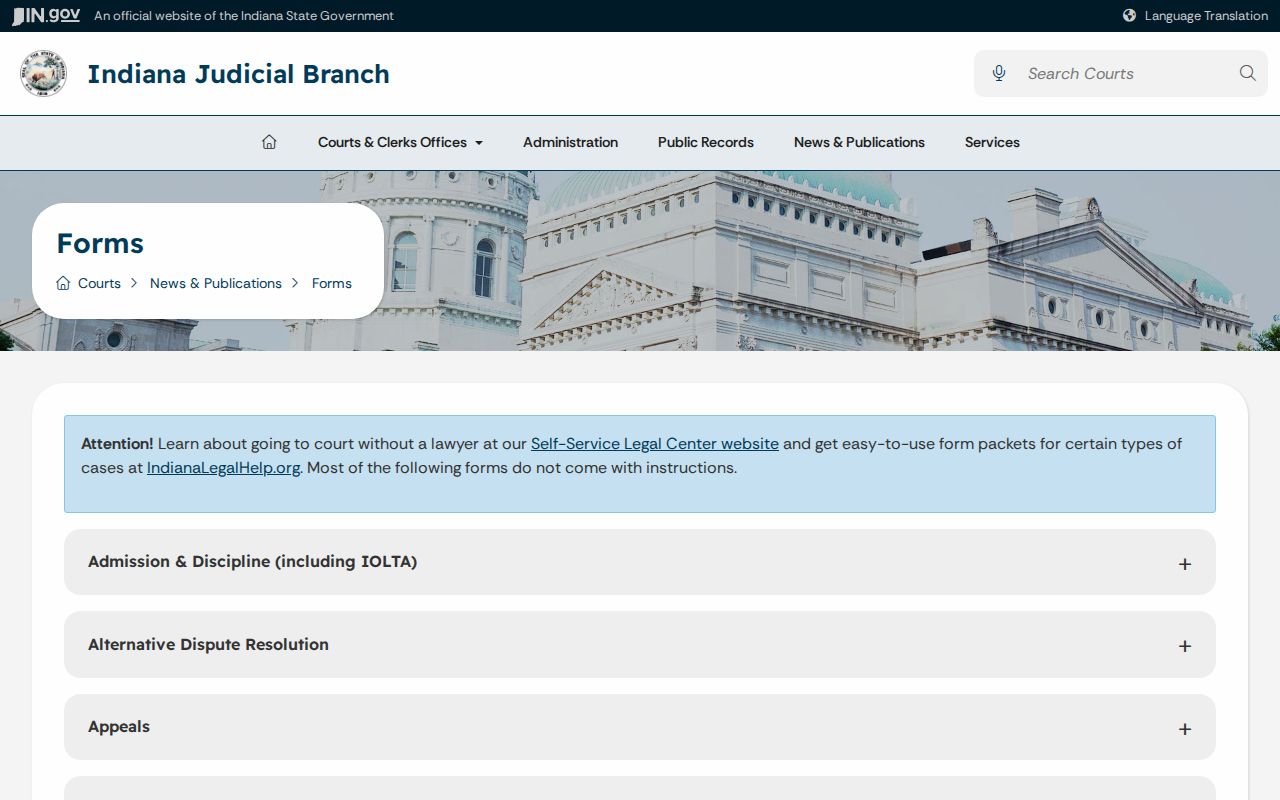 Indiana court records statewide forms collection