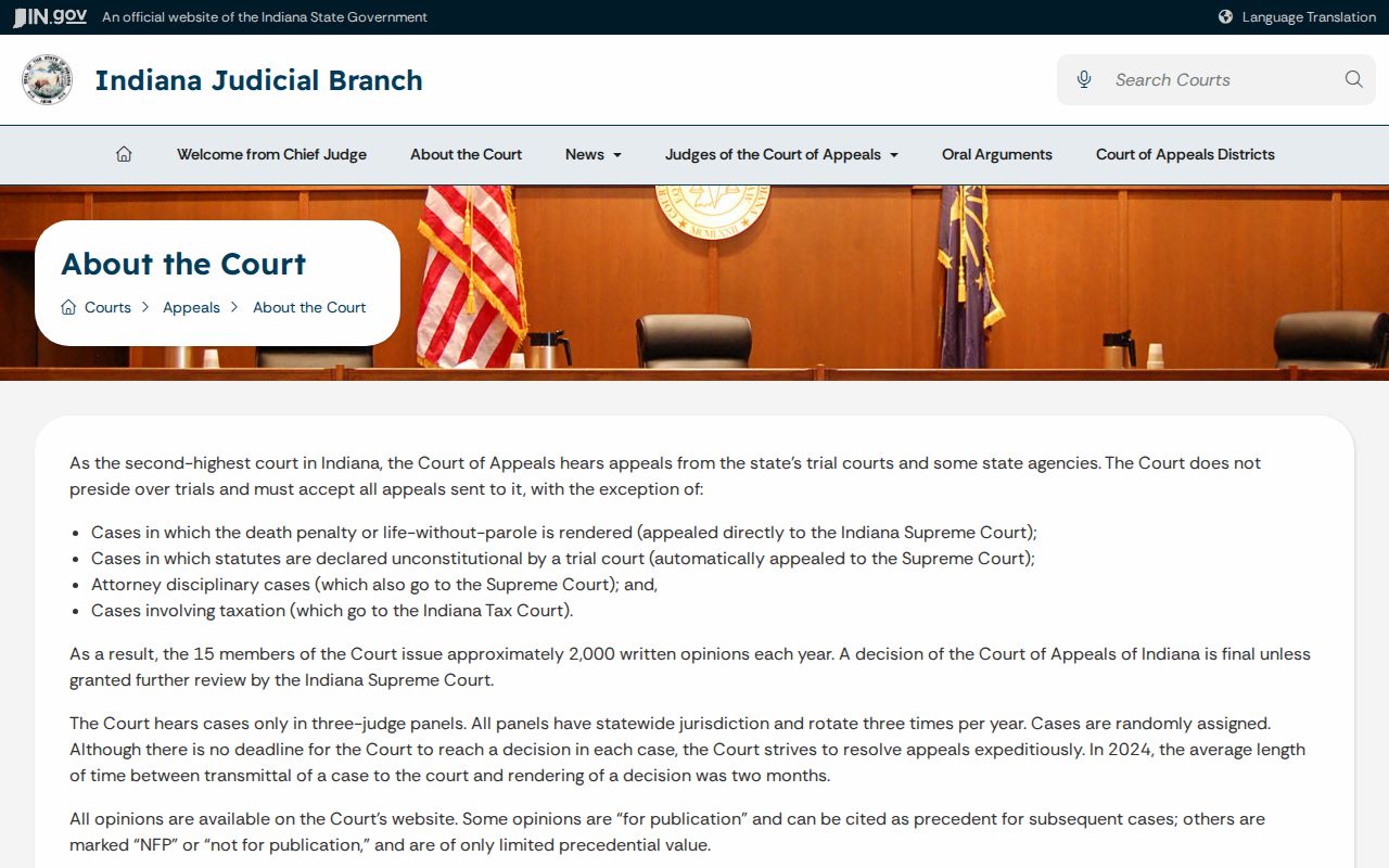 Indiana court system Court of Appeals overview