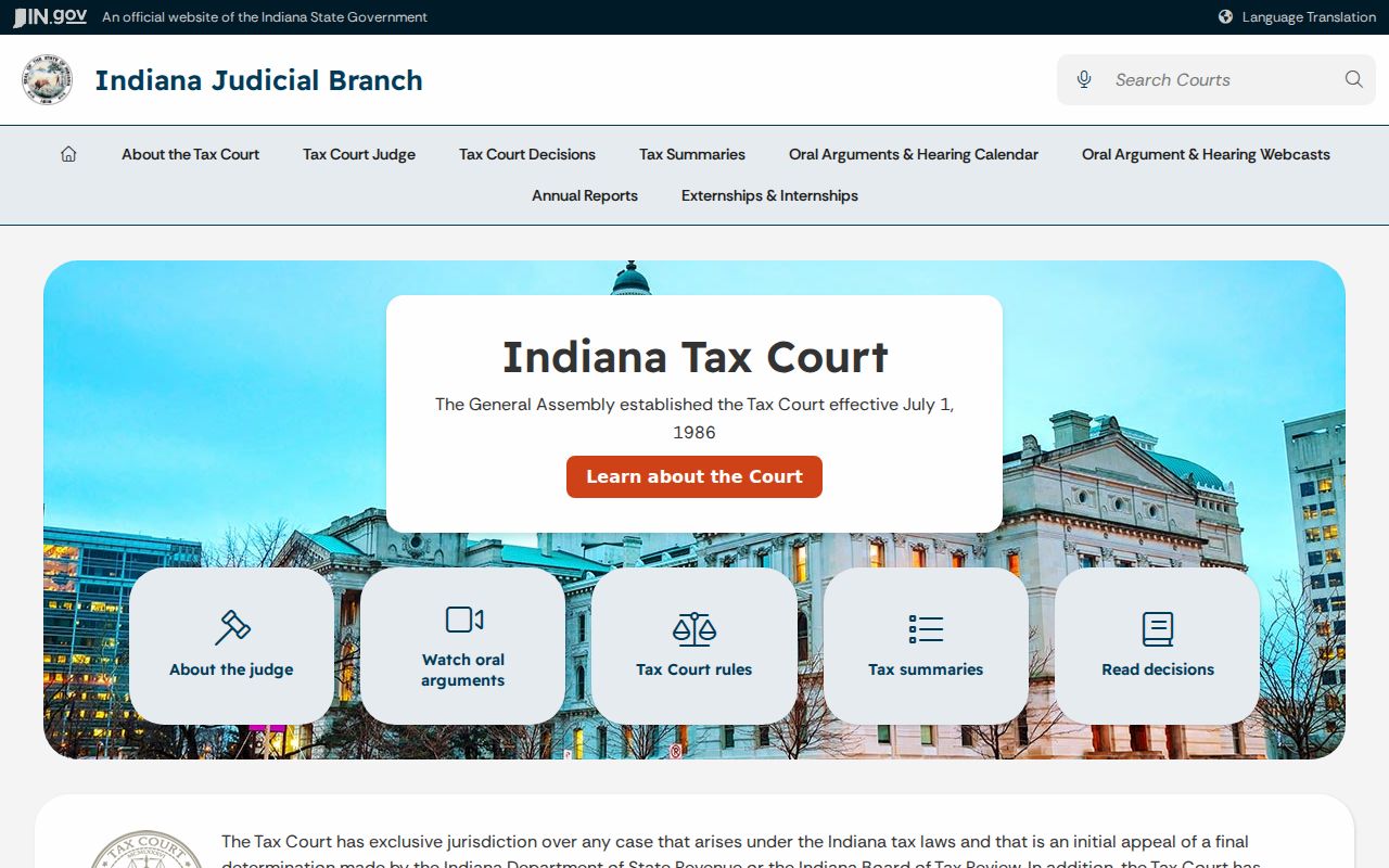Indiana court system Tax Court jurisdiction