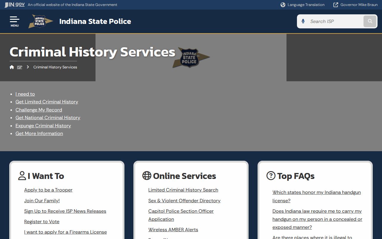 Indiana criminal court records state police history services