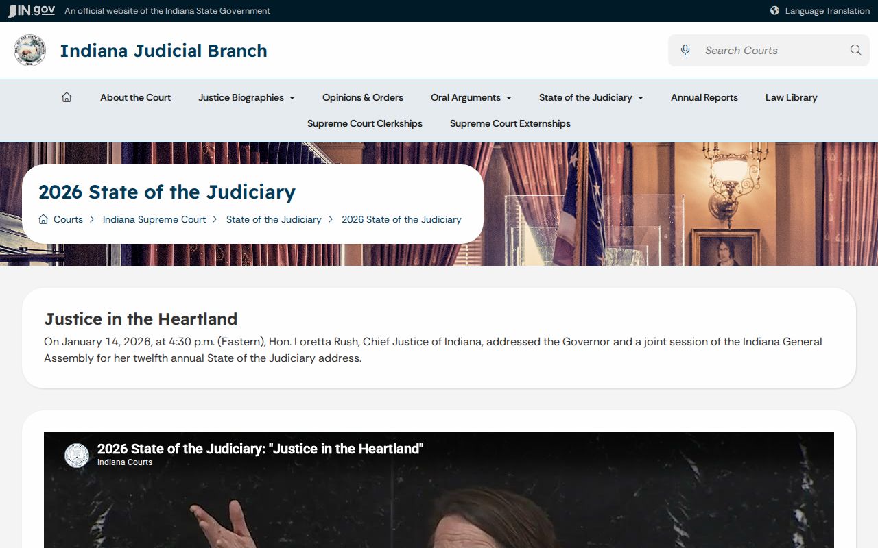 Indiana court records 2026 State of the Judiciary