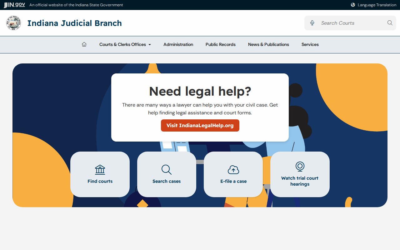 Indiana court records Judicial Branch homepage