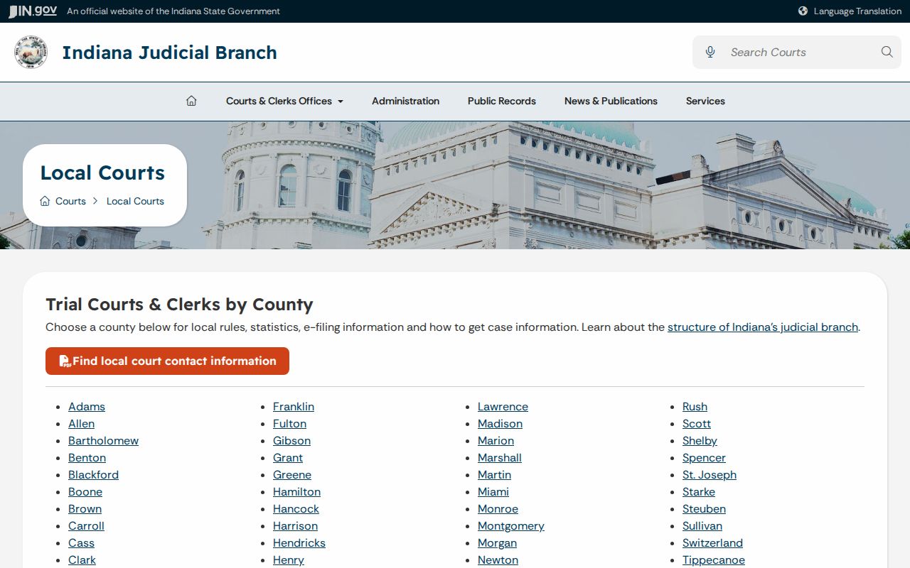 Indiana court records local courts directory