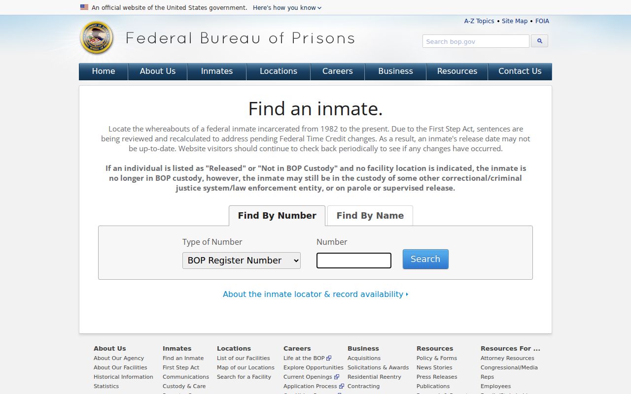 Indiana inmate records search option for federal prison custody
