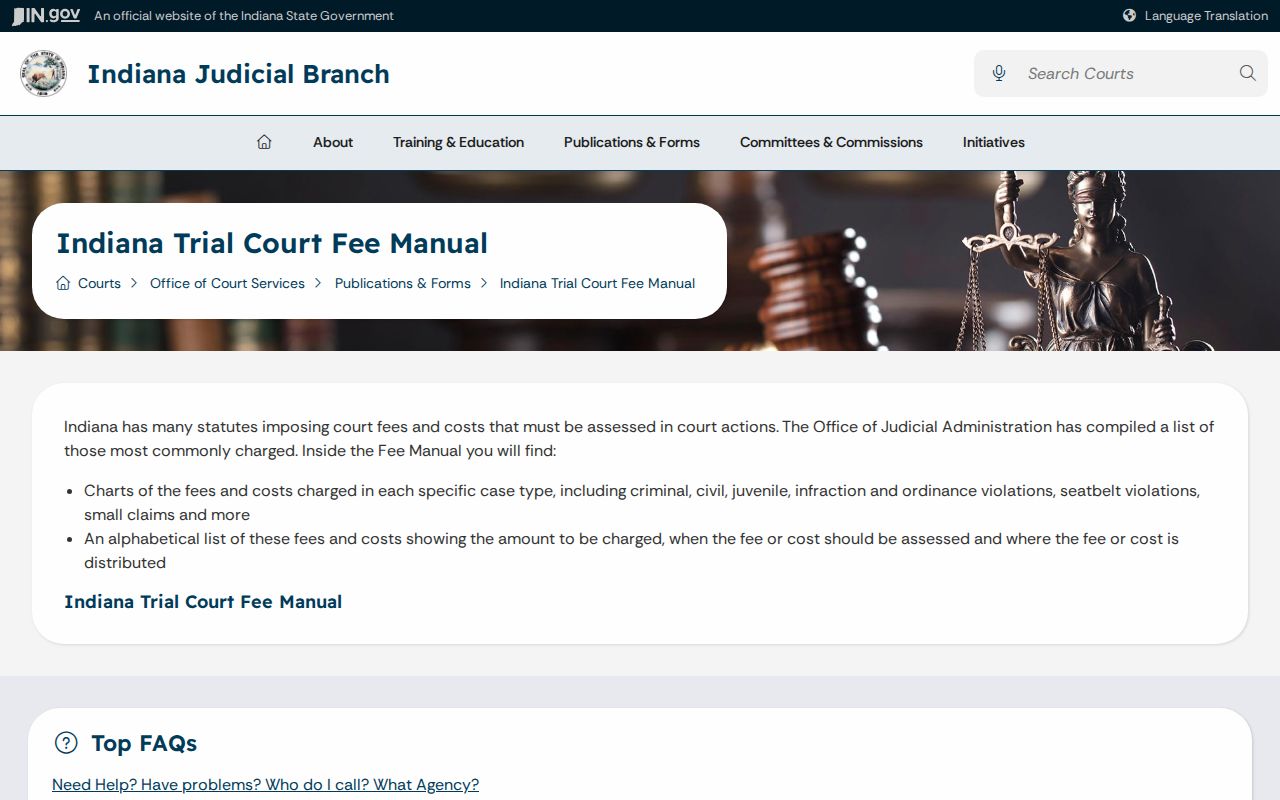 Indiana probate division records trial court fee guidance