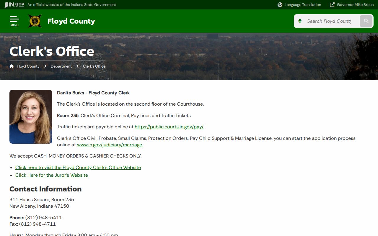 Indiana warrant records access through an official county clerk page
