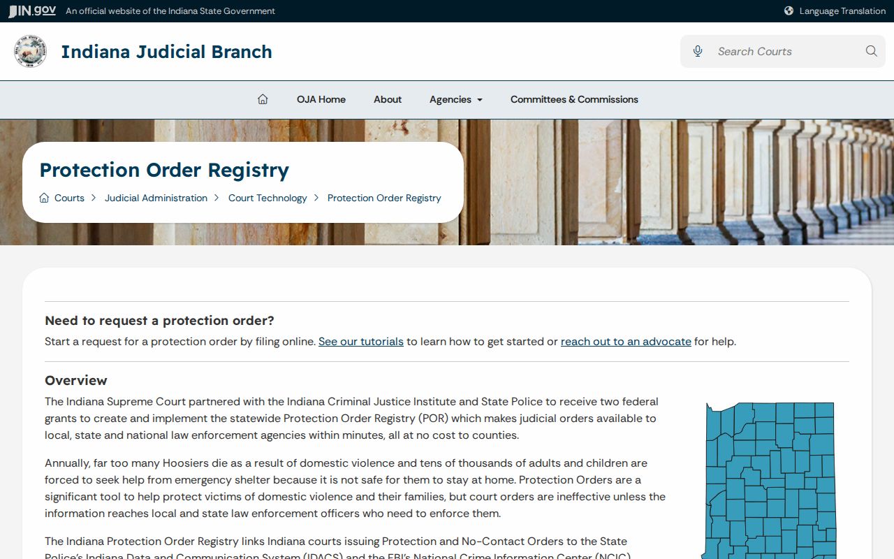 Indiana warrant records and restricted protection order system guidance